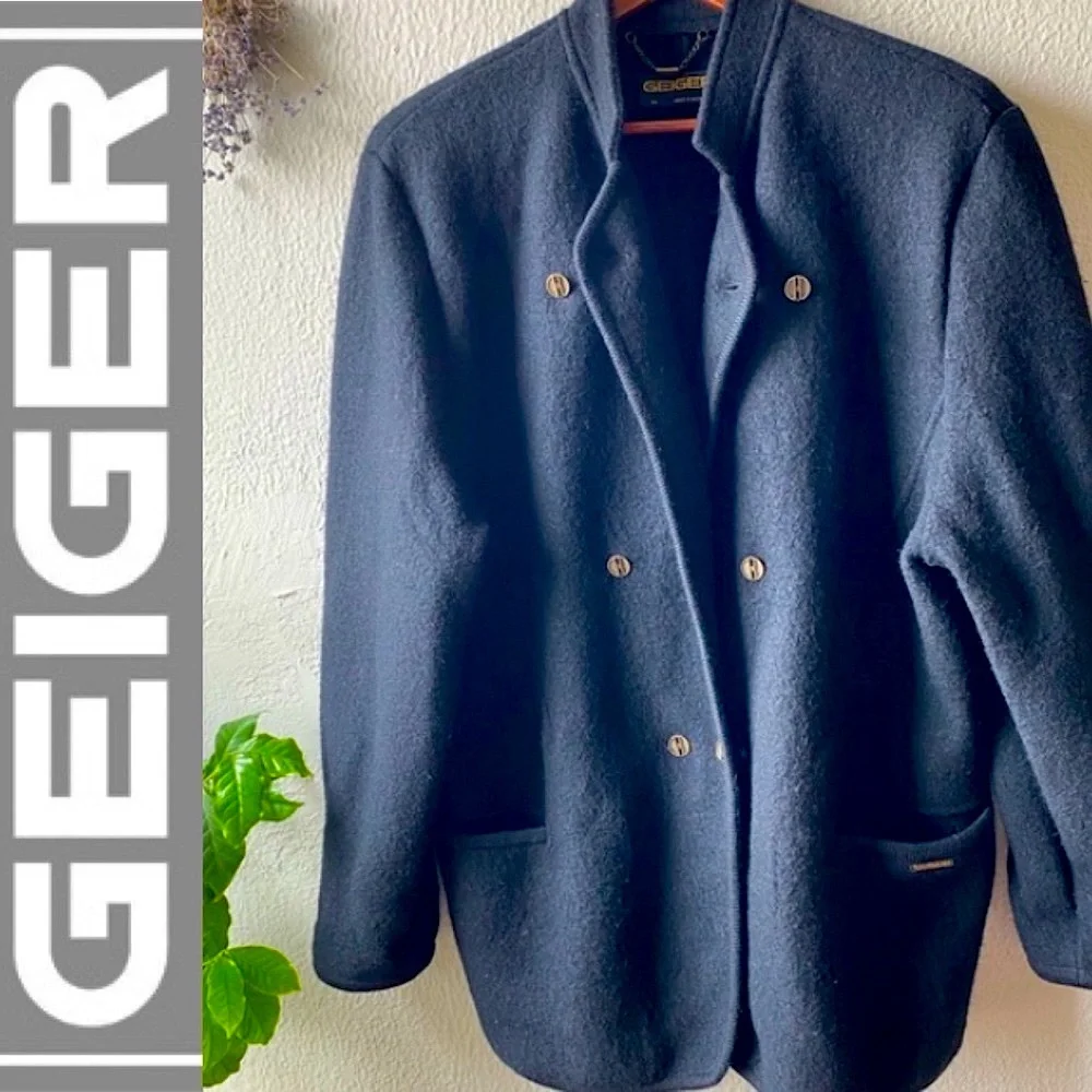 Geiger wool short black coat/long jacket vintage
